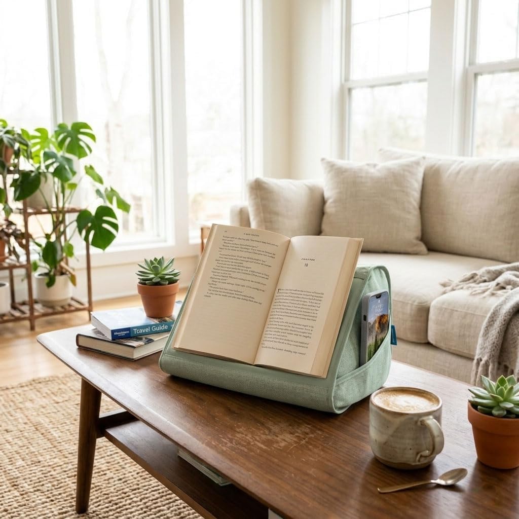 LAPGEAR Book Pillow – Lap Reading Cushion with Built-in Book Stand – Fits 6x9 Books & Similar Sizes – Sage Green – Style No. 33201