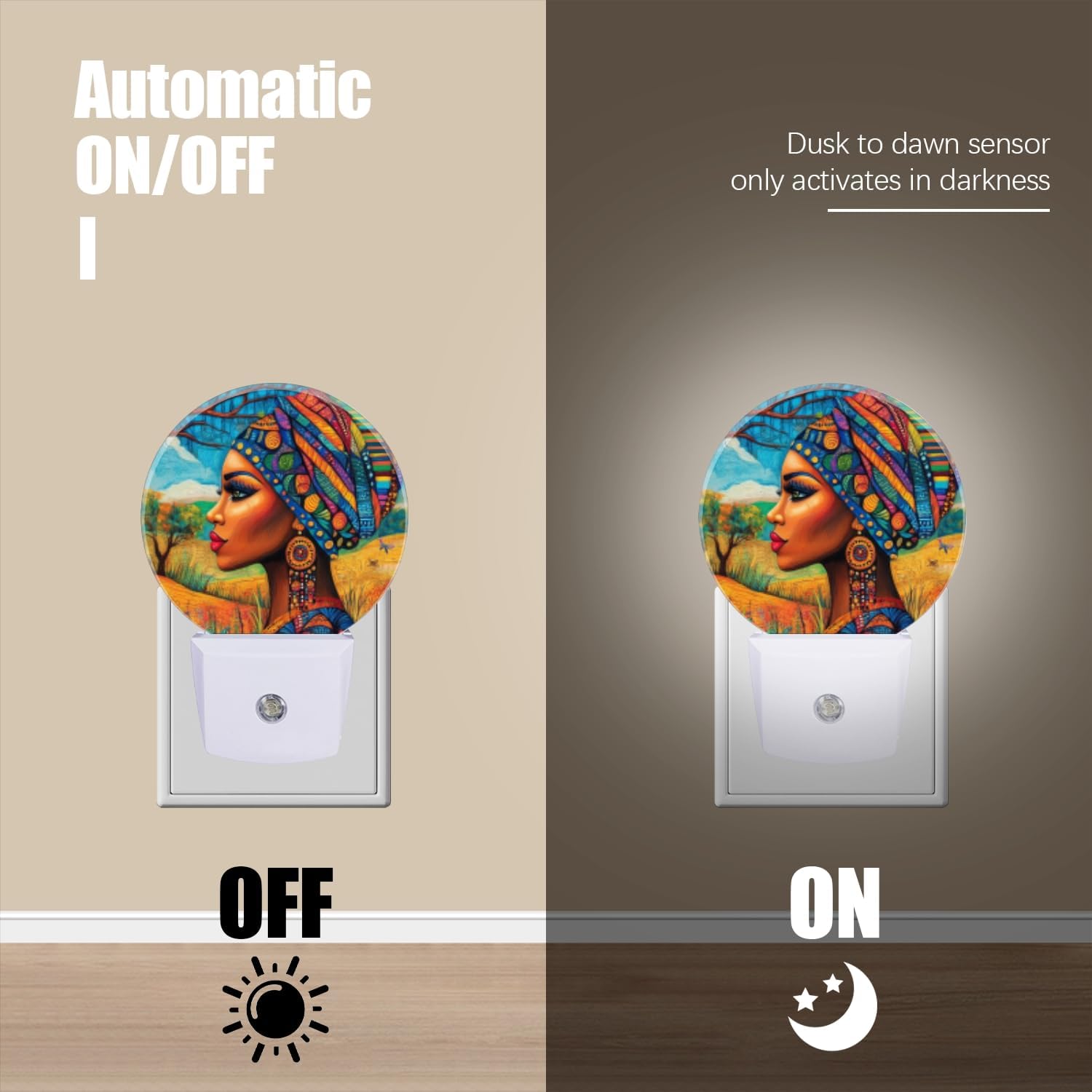 LED Night Lights Lamp with Dusk to Dawn Sensor, African Woman with Strong Ethnic Style Night Light Plug Into Wall for Kids Room, Bedroom…