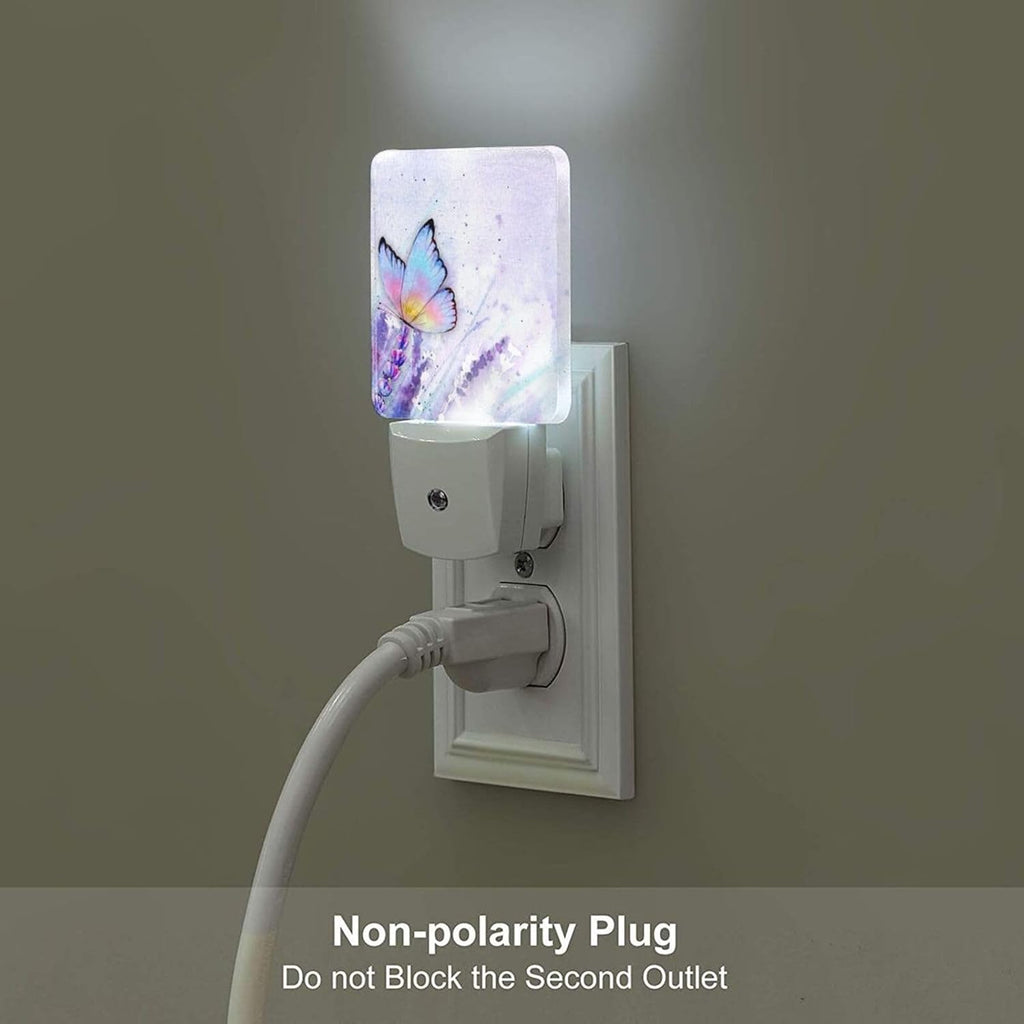 Lavender Butterfly Night Light, Plug-in Nightlights Auto Sensor Night Lamp Dusk-to-Dawn Lamp Home Decor for Nursery Children Girls Boys