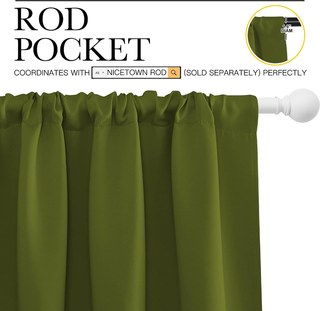 NICETOWN Blackout Draperies and Curtains, Thermal Insulated Window Decoration Blackout Drapes for Kid's Room (Olive Green, 1 Pair, 52 x…