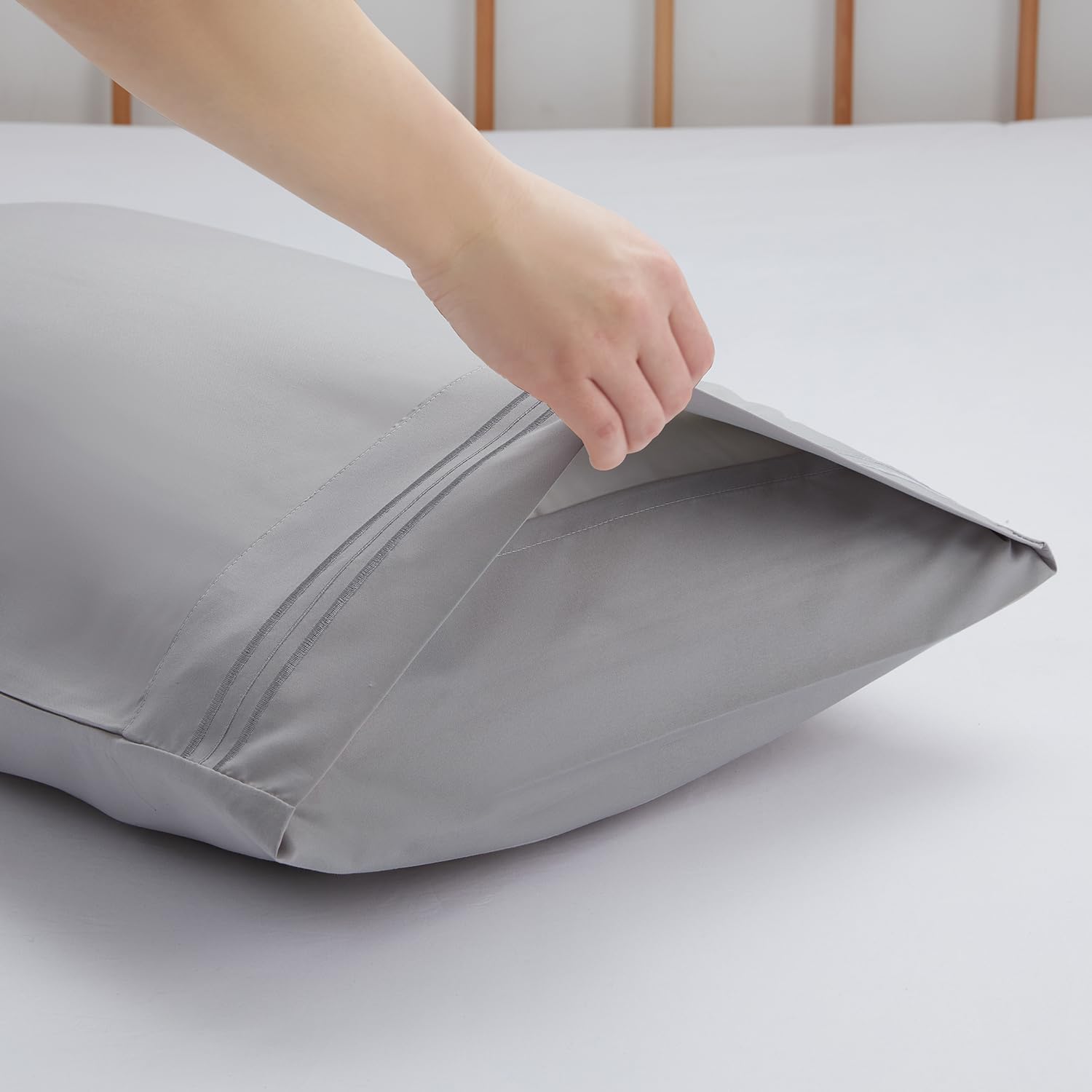 Nestl Light Grey Pillow Cases Queen Size Set of 2, Soft Queen Pillow Case, 1800 Microfiber Queen Pillow Cases 2, Pillowcases Queen, Envelop…