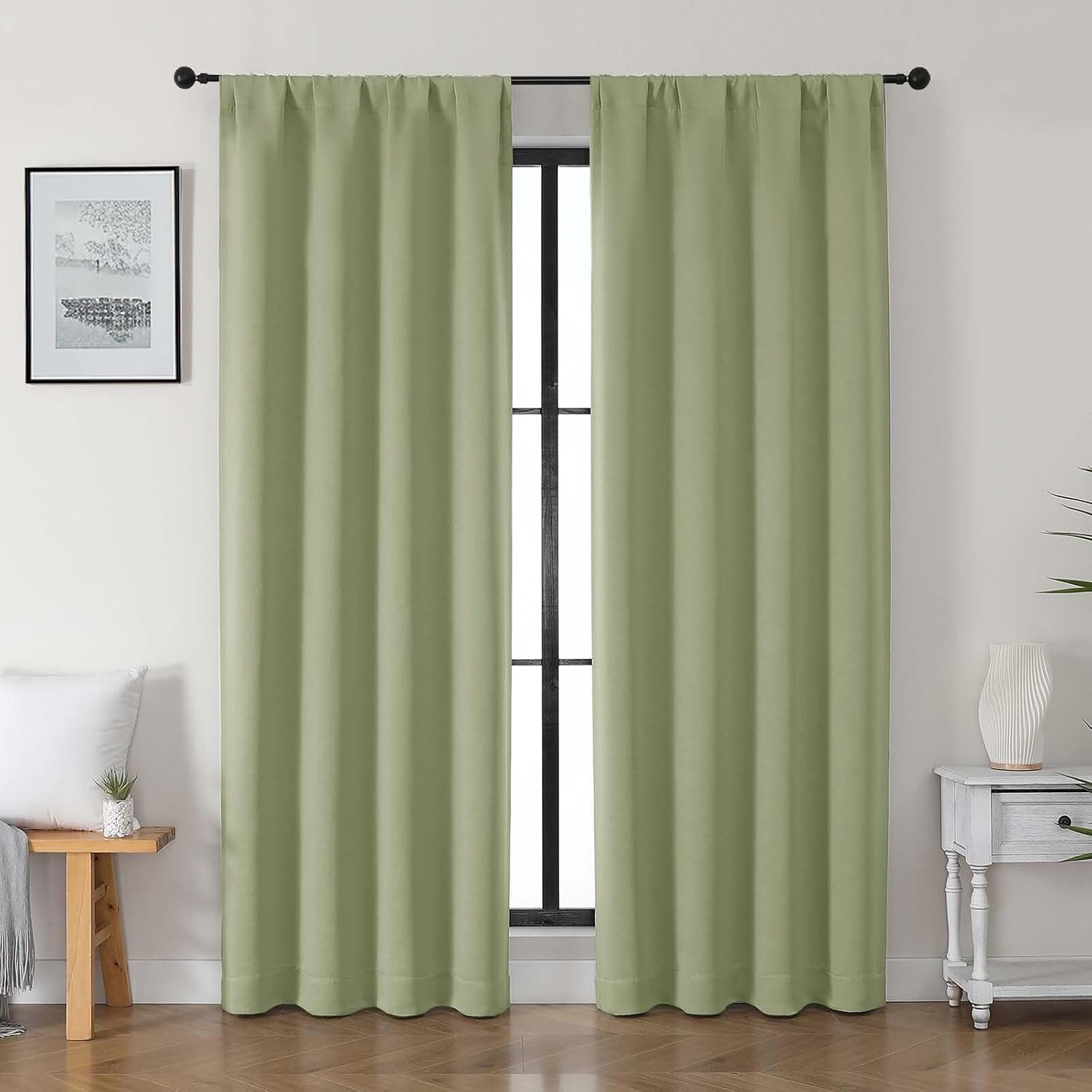 Gwine Sage Green Blackout Curtains for Bedroom 84 inches Long 2 Panels Set, Solid Noise Reducing Thermal Insulated Blackout Curtains for…