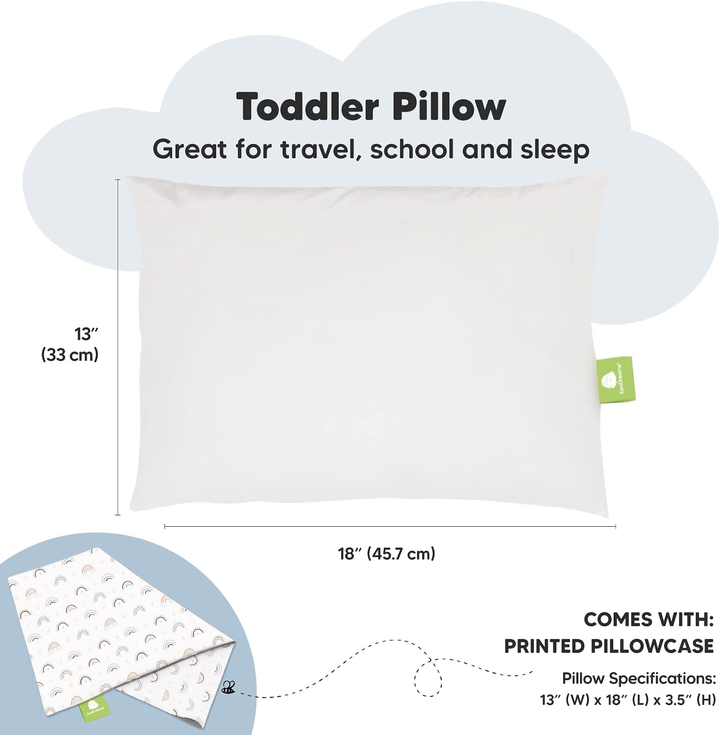 Toddler Pillow with Pillowcase - 13x18 My Little Dreamy Kids Travel Bed Pillows for Sleeping, Organic Cotton Small Pillowcase, Soft &…