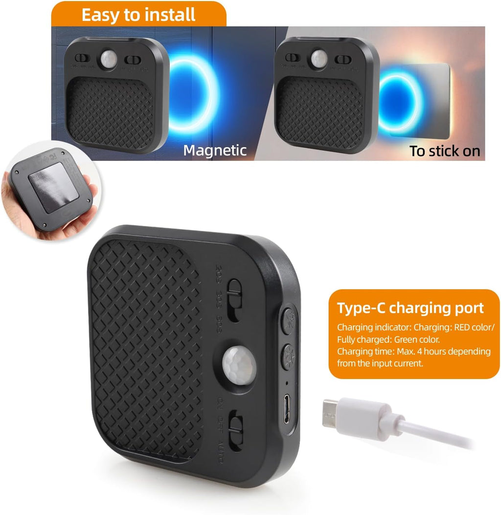 Motion Sensor Night Light Black, Rechargeable Magnetic Night Light with 3 Color Temperatures & Stepless Dimming, Timer Function, Soft…