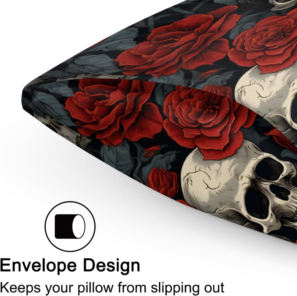 Valentine Rose Skulls Satin Silk Pillowcase for Hair & Skin Pillow Cases Standard Size Soft Silk Pillow Case with Envelope Closure Satin…