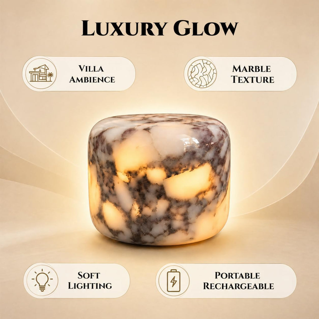 100% Marble Touch Pat Lamp, Unique Natural Stone Small Night Table Lamp, Type-C Rechargeable 3-Way Dimmable Bedside Lamp, Warm Ambient…
