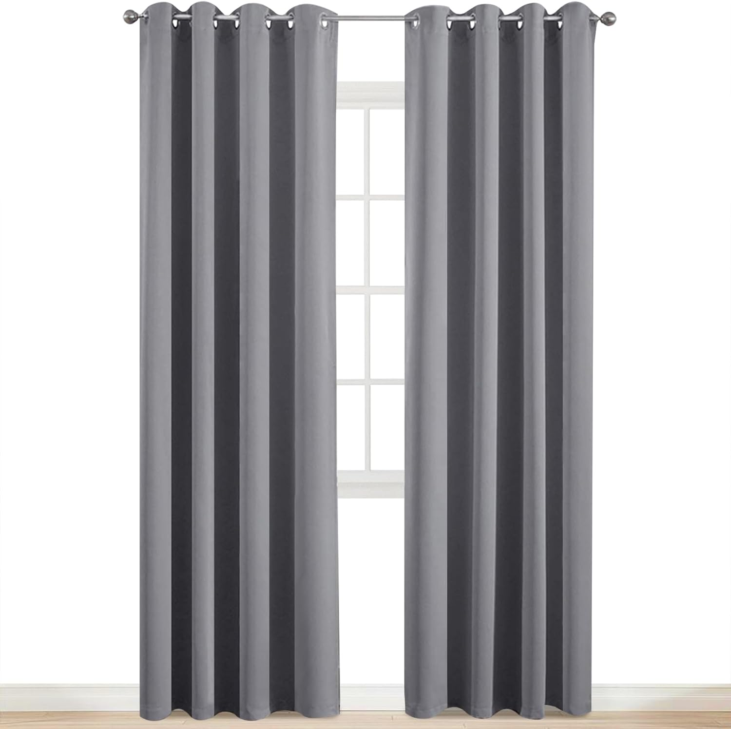 Yakamok Room Darkening Gray Blackout Curtains 84 Inch Long Light Blocking Thermal Insulated Window Treatment Grommet Drapes for Bedroom…