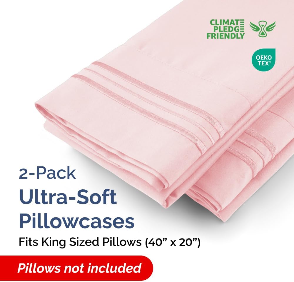 King Pillow Cases Set of 2 - Ultra Soft Hotel Quality Pillowcase Covers - Comfy, Cozy & Wrinkle Free - Shrinkage, Stain & Fade Resistant…