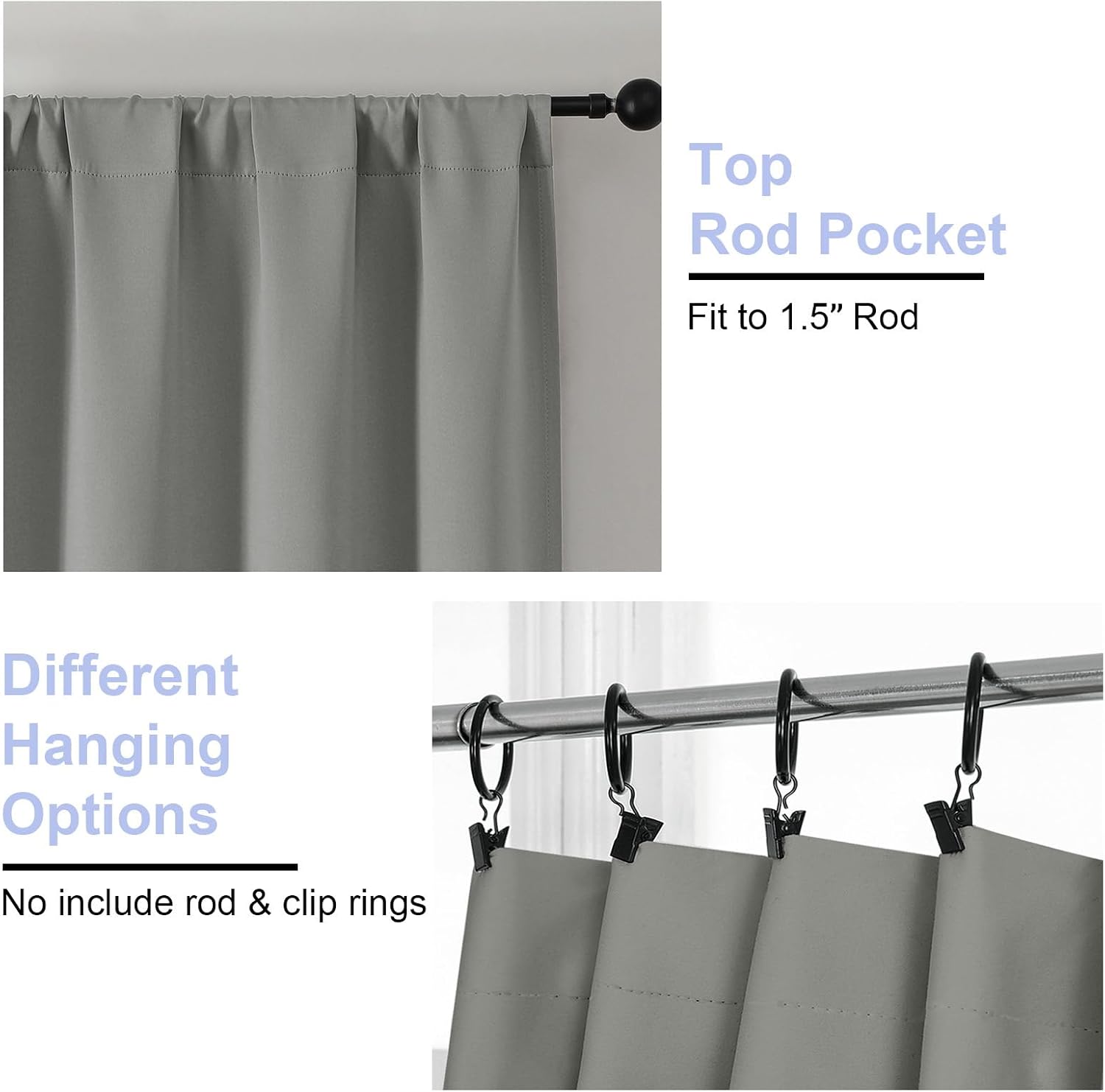 Simplebrand Light Grey Blackout Curtains for Bedroom 96 Inches Long 2 Panels, Solid Thermal Insulated, Energy Saving Living Room Window Tre…