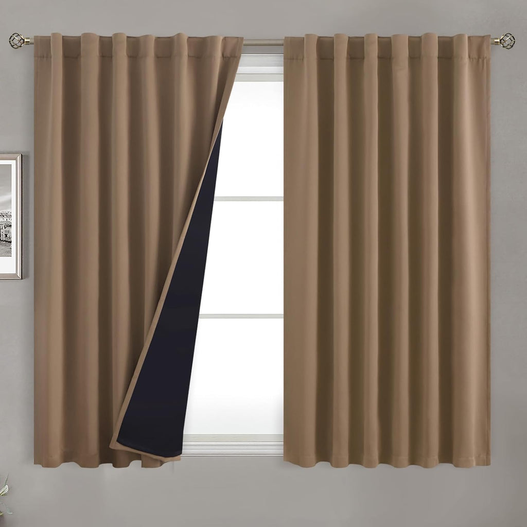BGment 100% Room Darkening Thermal Insulated Blackout Curtains 45 Inches Long with Liner, Rod Pocket and Back Tab Double Layer Noise…