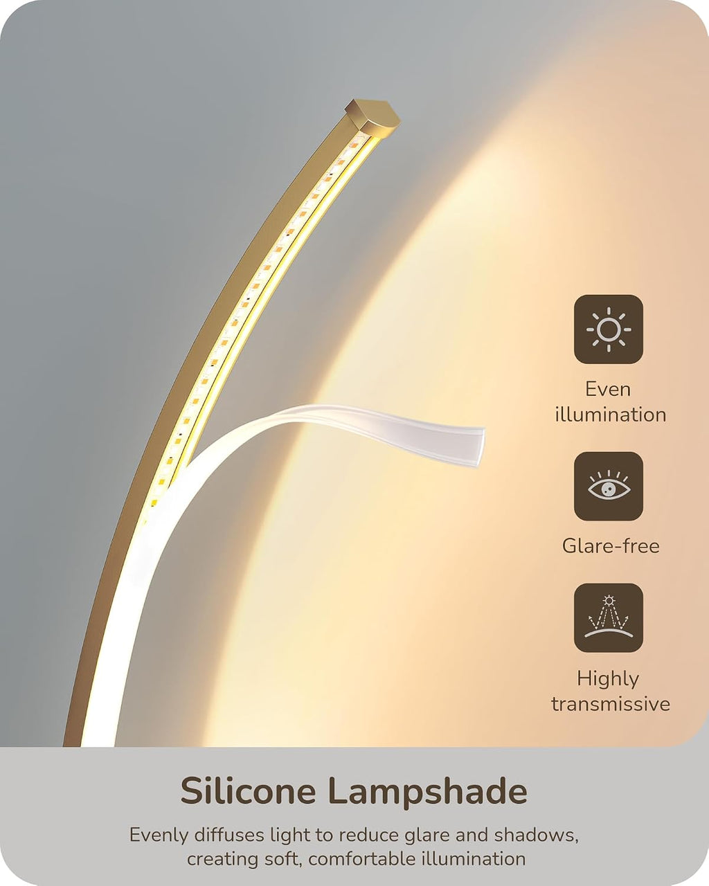 Edishine Curved LED Table Lamp, Modern Bedside Lamp with 3 Color Temperature & Stepless Dimming, Aluminum & Iron, Nightstand Lamp for Bedro…