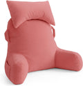 Unisakey Portable Reading Pillows with Headrest for Bed Sitting Up(Dark Pink Oeko-Tex), Velvet Back Pillow with Arms & Pockets for…