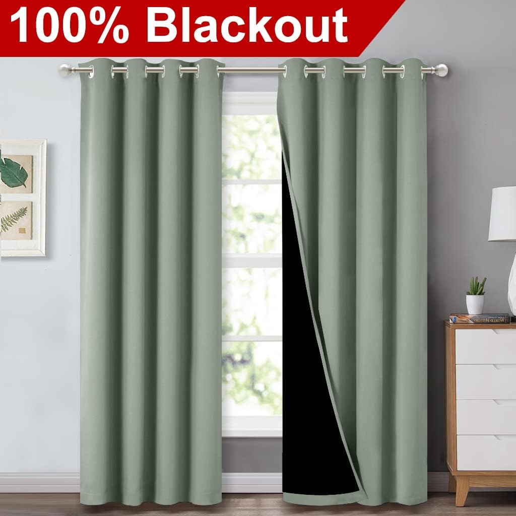 Nicetown 100% Blackout Window Curtain Panels, Cold and Full Light Blocking Drapes with Black Liner for Nursery, 84 inches Drop Thermal Insu…