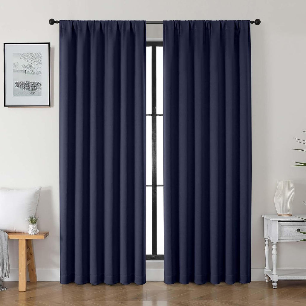 Gwine Navy Blue Blackout Curtains for Bedroom 84 inches Long 2 Panels Set, Solid Noise Reducing Thermal Insulated Blackout Curtains for…