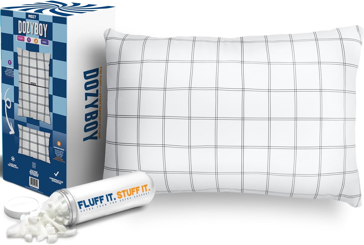 Fluff and Stuff Comfort Pillow | Queen Size Memory Foam Pillows, Chiropractor Designed and Approved 2-in-1 Back Support and Bed Pillows |…