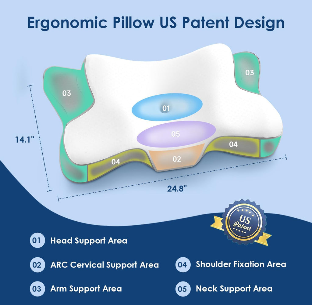 jiaao Cervical Neck Pillow for Neck, Ergonomic Memory Foam Contour Pillow for Sleeping, Cooling Butterfly Pillow for Back, Side, Stomach Sle…