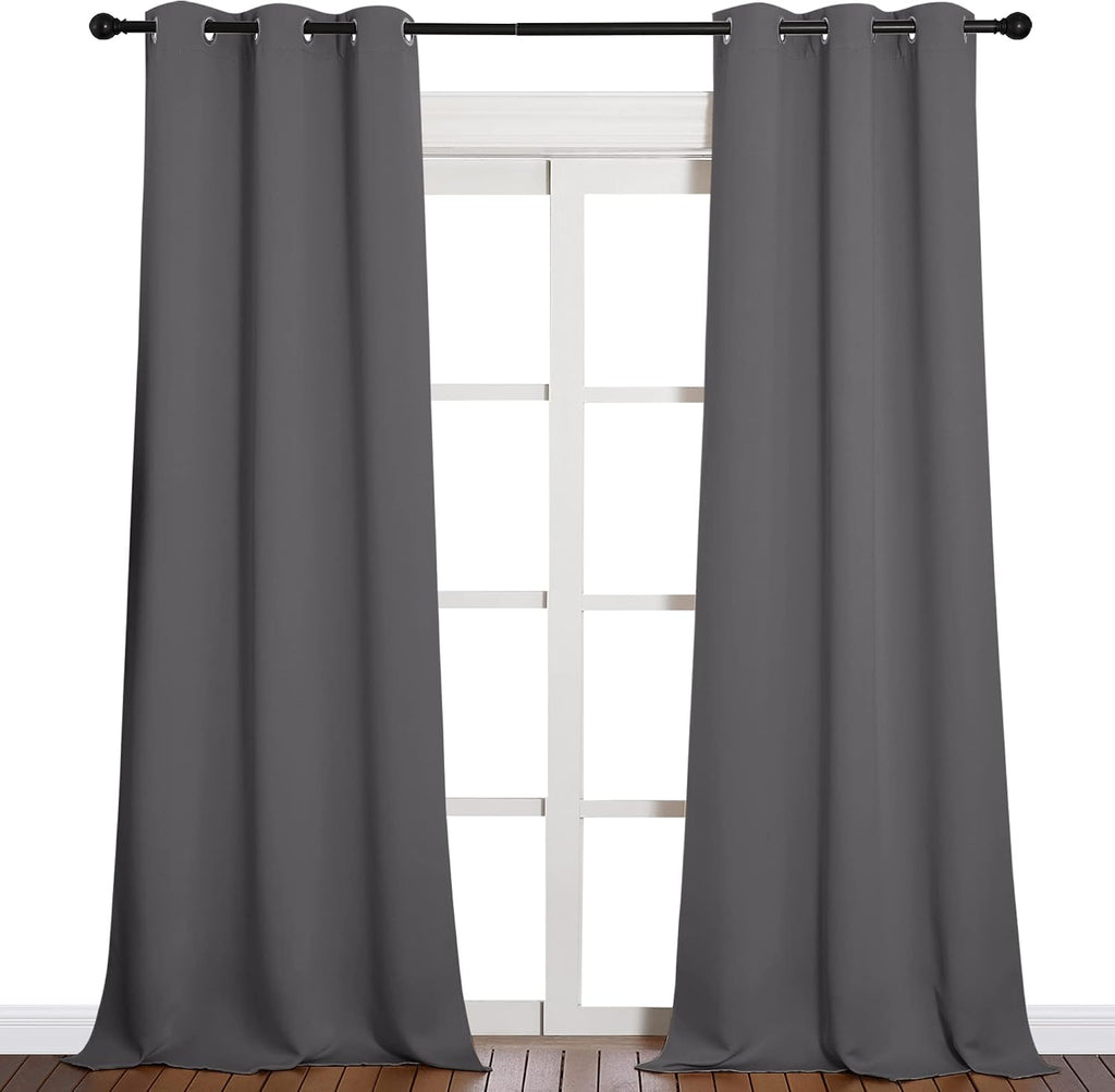 NICETOWN Thermal Insulated Blackout Curtains - Grommet Top Window Treatment Drapes for Hall (2 Panels, W42 x L90 inches, Grey)