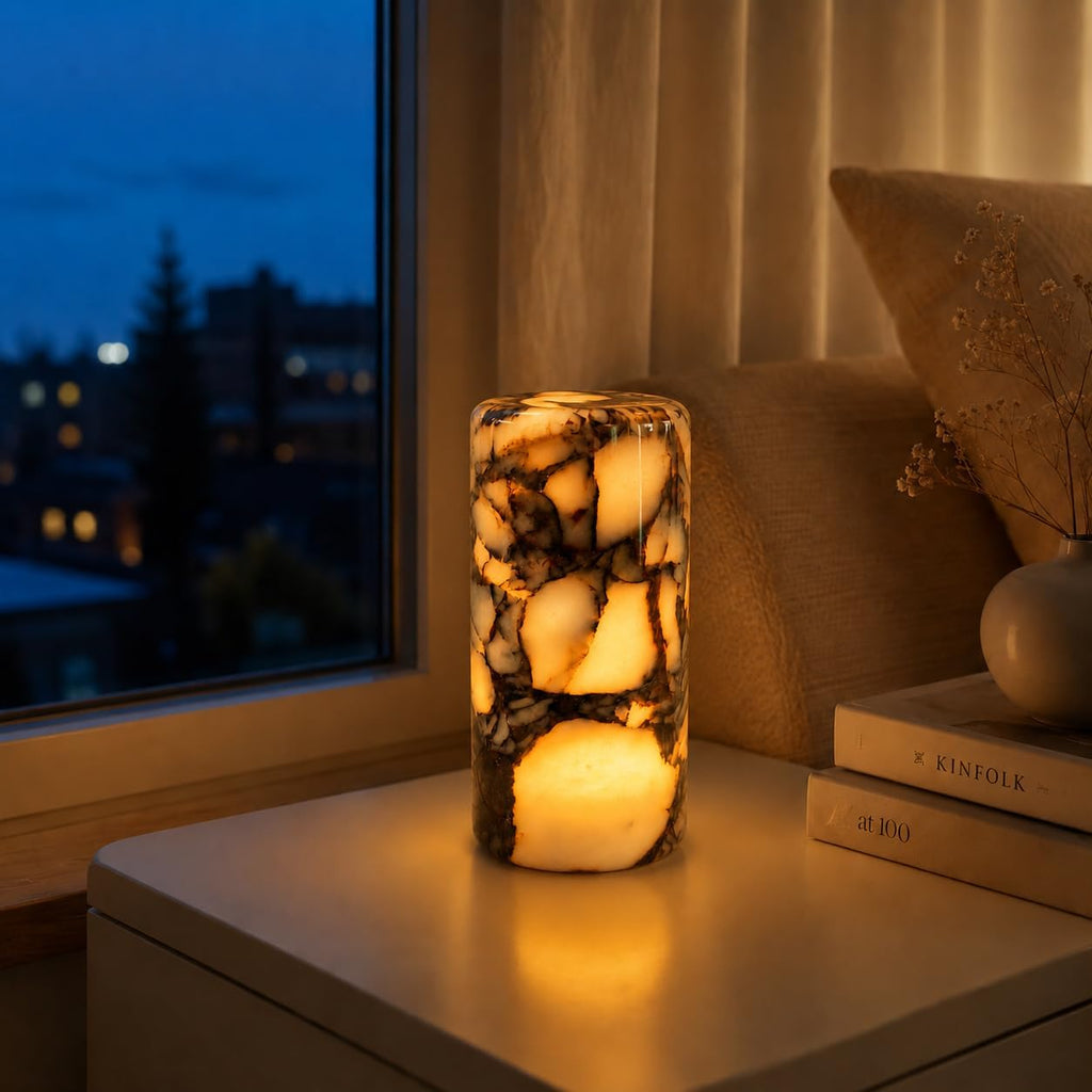 100% Marble Touch Pat Lamp, Unique Natural Stone Small Night Table Lamp, Type-C Rechargeable 3-Way Dimmable Bedside Lamp, Warm Ambient…