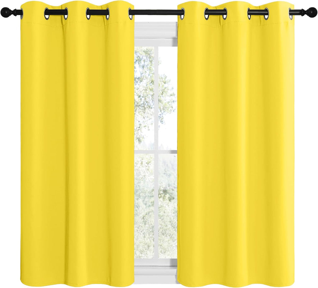 NICETOWN Bright Yellow Room Darkening Curtains for Kitchen, Window Treatment Thermal Insulated Solid Grommet Room Darkening…