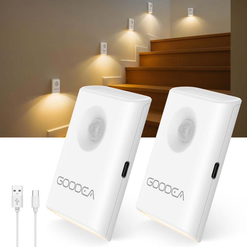 Rechargeable Battery Night Light with Motion Sensor, Wireless, Magnetic & Dimmable Stair Light, Portable Mini 3000K Warm White Stick-on…