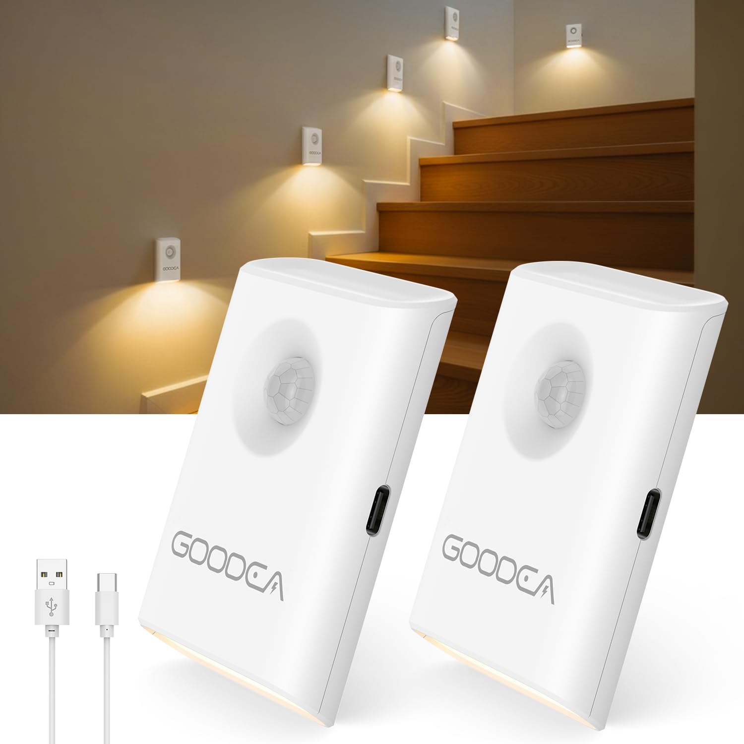 Rechargeable Battery Night Light with Motion Sensor, Wireless, Magnetic & Dimmable Stair Light, Portable Mini 3000K Warm White Stick-on…