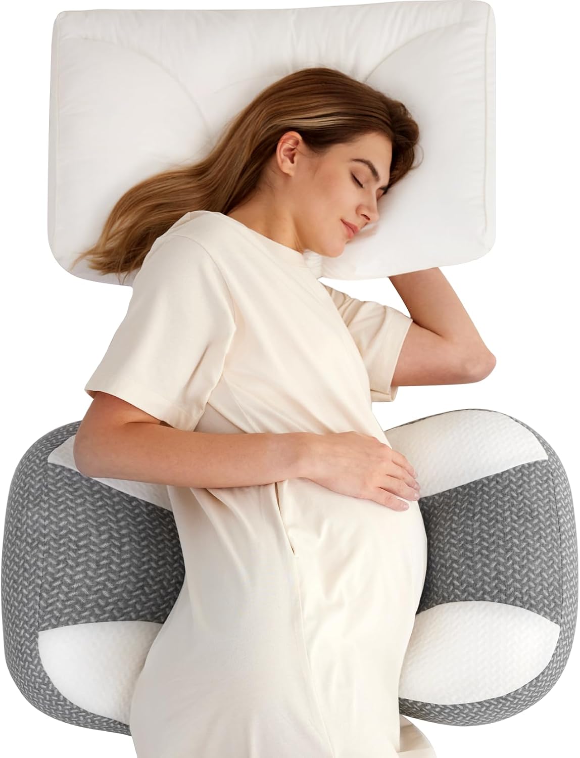 Momcozy Plus W Shaped Pregnancy Pillow for Sleeping - Adjustable Maternity Pillow for Side Sleepers - Portable Wedge Belly Support -Compact…
