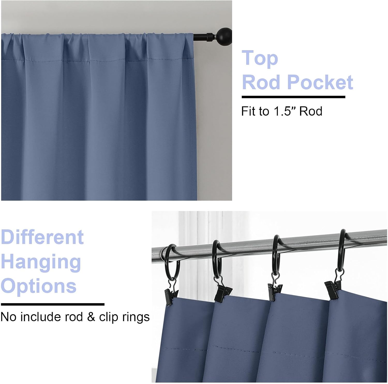Simplebrand Ava Denim Blackout Curtains for Bedroom 90 Inches Long 2 Panels Set, Solid Privacy Energy Saving Living Room Window Treatment C…