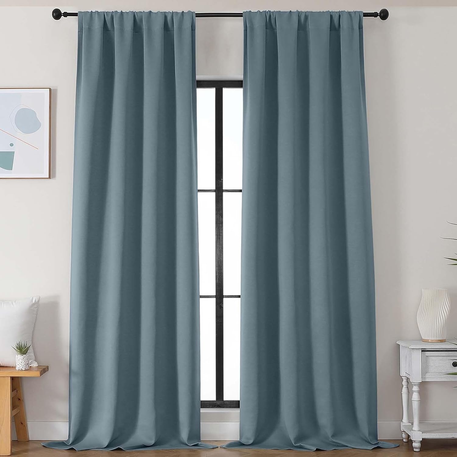 Simplebrand Stone Blue Blackout Curtains for Bedroom 102 Inches Long 2 Panels, Solid Thermal Insulated, Energy Saving Living Room Window Tr…