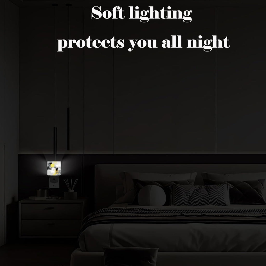 Abstract Oil Painting Night Light, Grey and Yellow Plug Into Wall with Dusk to Dawn Light Sensors, Warm Nightlights for…