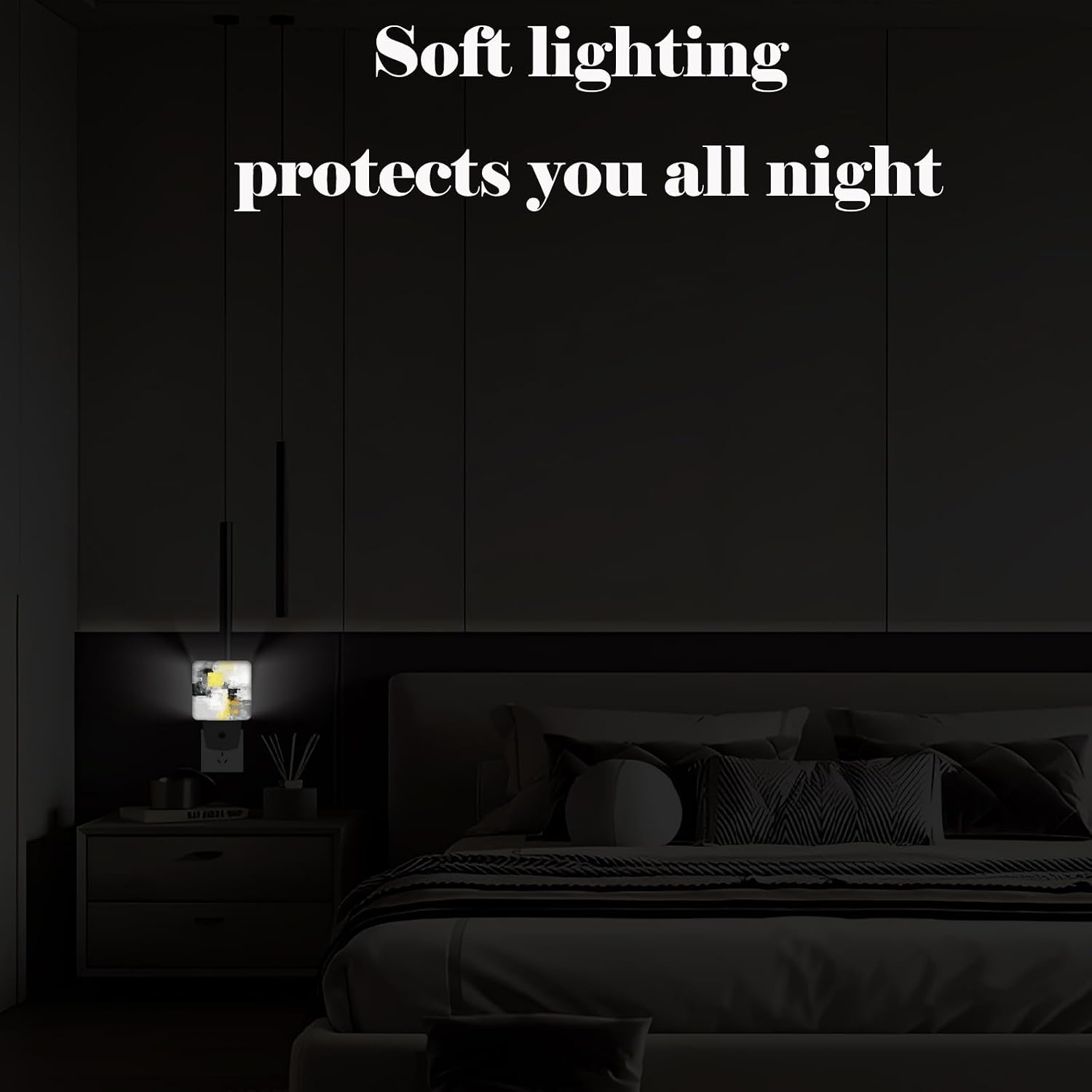Abstract Oil Painting Night Light, Grey and Yellow Plug Into Wall with Dusk to Dawn Light Sensors, Warm Nightlights for…