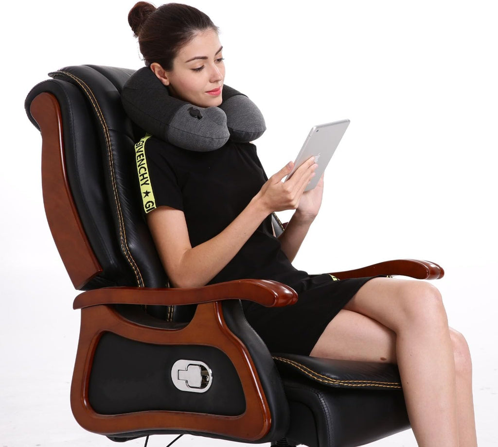 Keemall Inflatable Travel Neck Pillow, Airplane Neck Pillow for Long Flight Sleeping, Soft 100% Cotton Travel Pillow for Plane Head Rest…