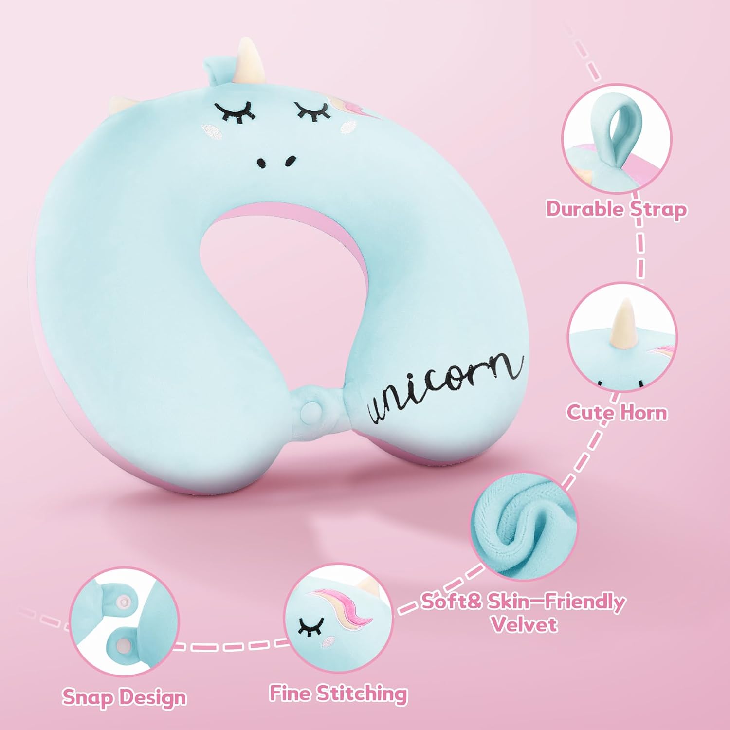 Toddler Neck Pillow, Kids Travel Neck Pillow for Traveling with Eye Mask, Toddler Cute Unicorn Airplane Travel Essentials, Memory Foam…