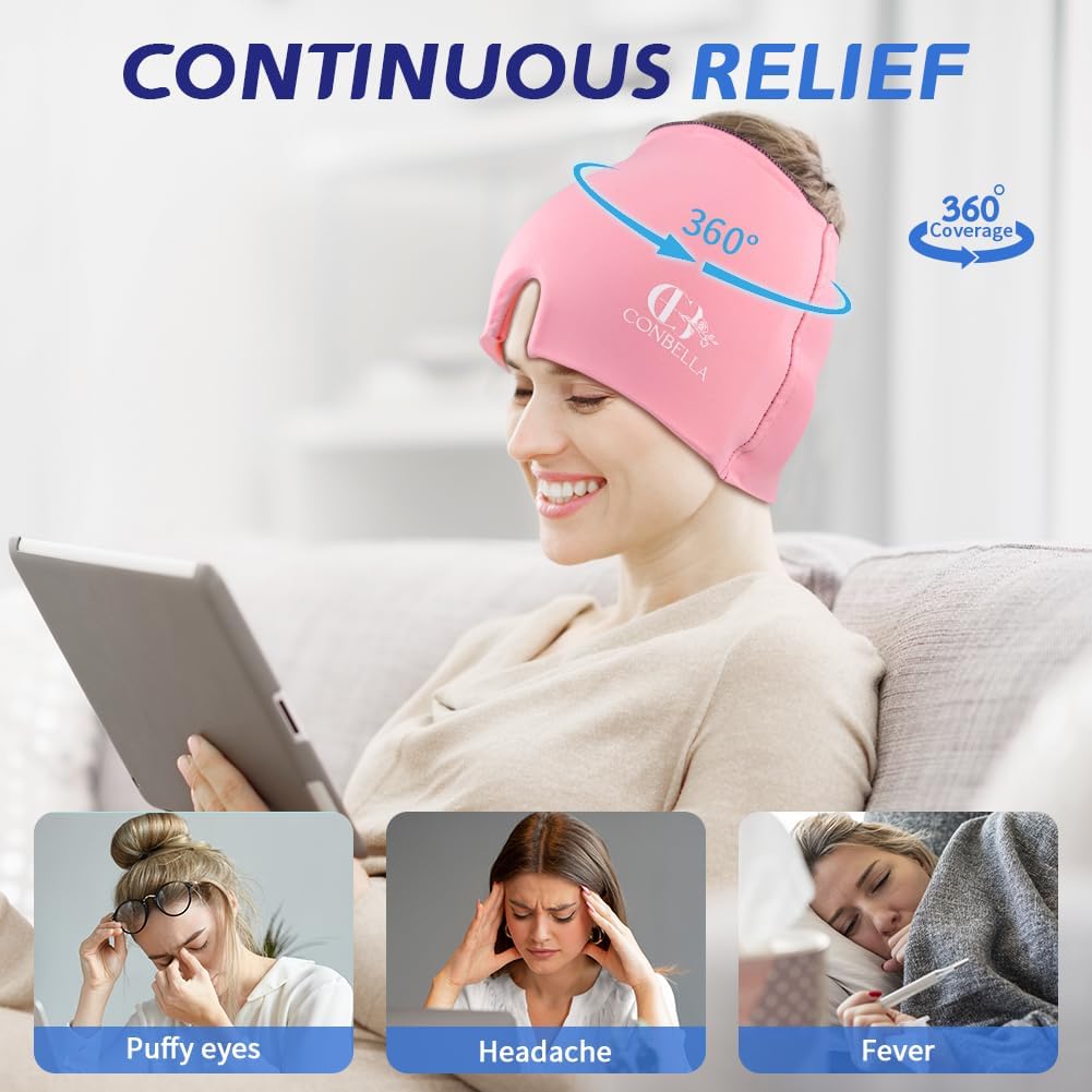 Conbella Migraine Relief Cap, Soothing Headache Ice Face Mask Products, Hot and Cold relaxation, Migraine Headache Relief Cap for…