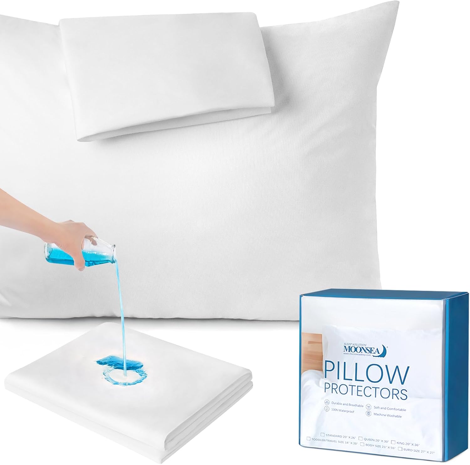 Moonsea 22x22 Pillow Cover Waterproof Pillow Protector Set of 4 for Square Throw Pillow 22x22 Inch, White Zippered Pillow Protector, Feathe…