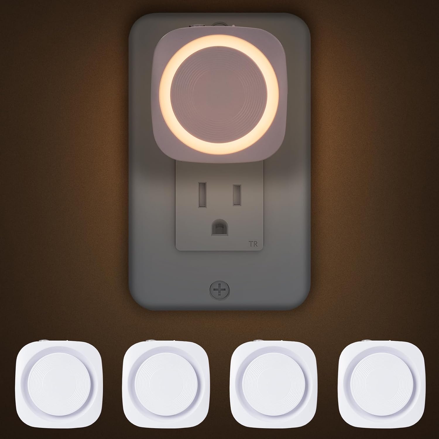 Warm Night Lights Plug into Wall, 4 Packs Dimmable Night Light with Dust to Dawn Sensor, Automatically Turn on and Off, Gentle Glow…