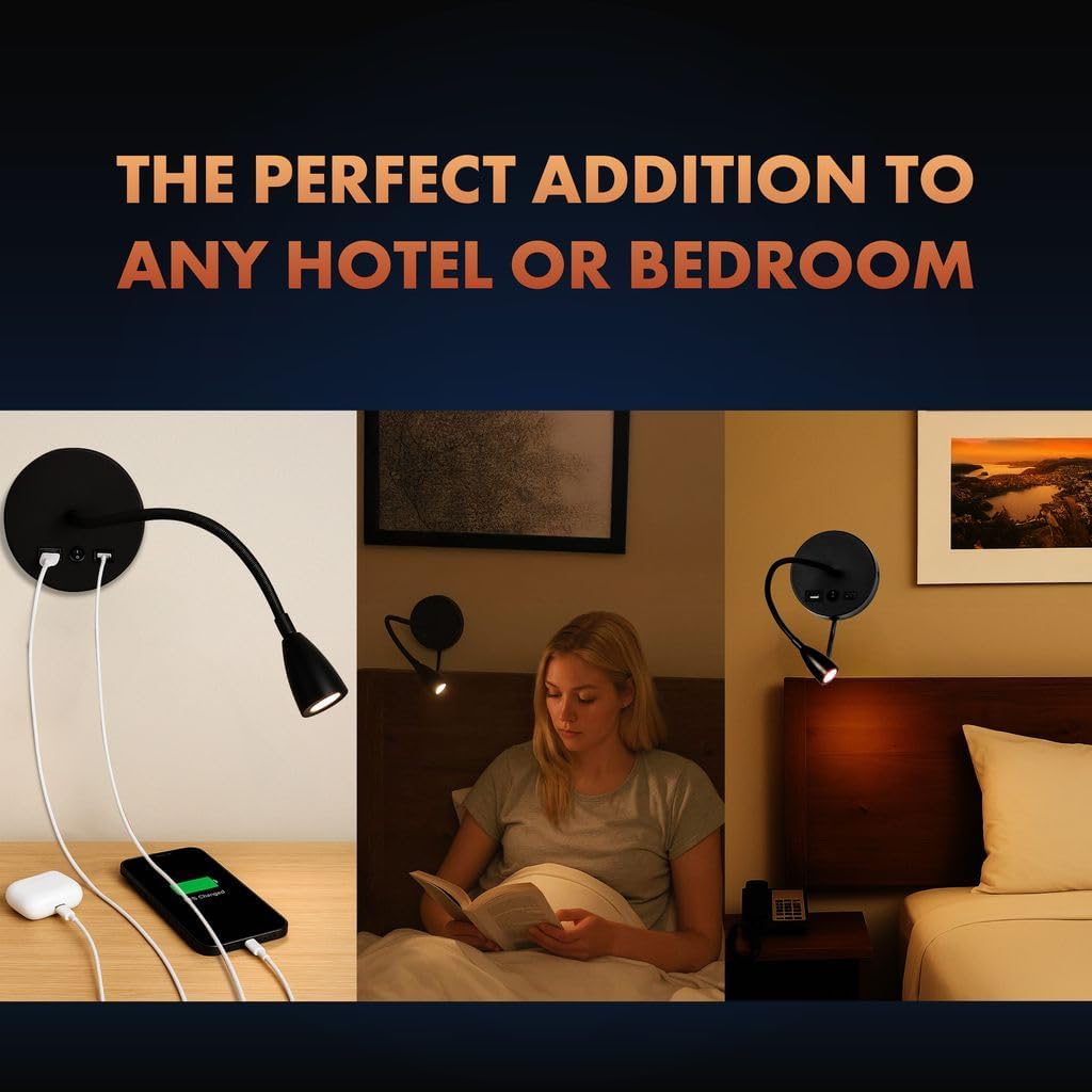 NewhouseLighting Newhouse Lighting 4.5 in. W x 15 in. H Cole Gooseneck Reading Light in Matte Black with USB-A and USB-C Charging Ports NHR…