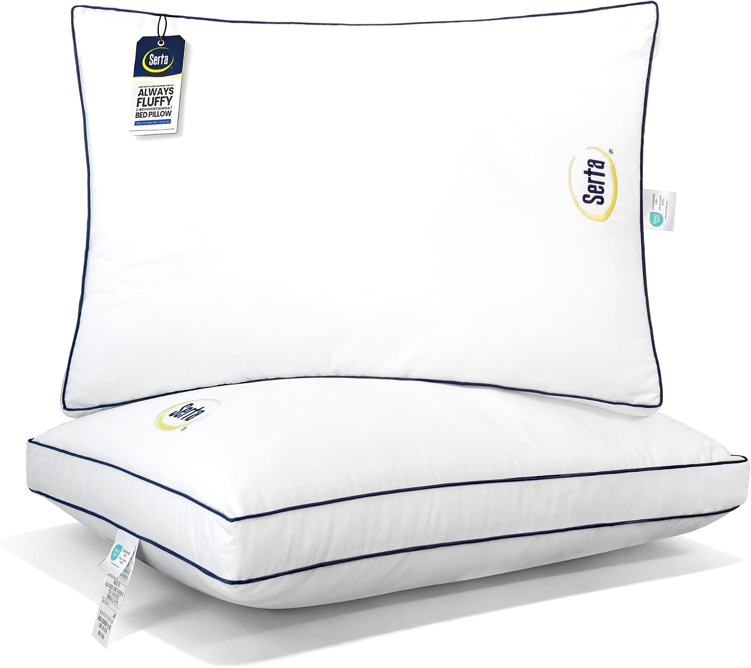 Serta Hotel Collection Bed Pillows Queen/Standard Size Set of 2, 400 Thread Count 100% Cotton Cover, Medium Soft, Support Gusseted Down Alt…