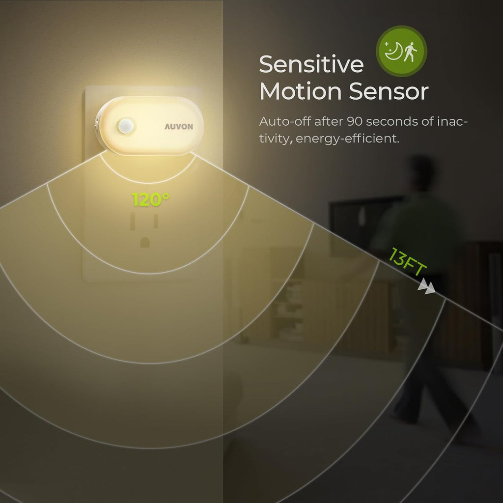 AUVON Night Light Plug in with Motion Sensor (120 Lumens), Dimmable Smart LED Night Lights, 1-120lm Brightness, for Bathroom, Hallway…