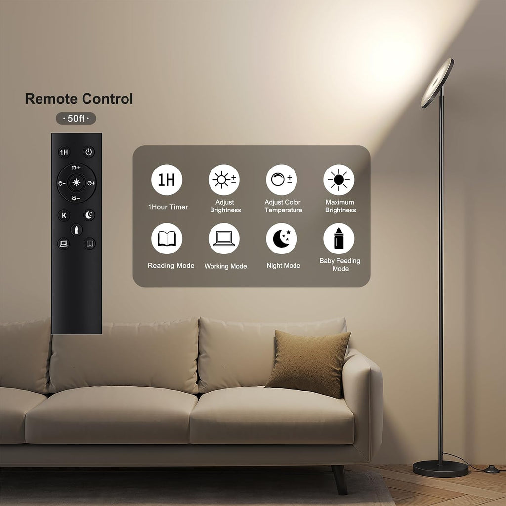 Sunmory Floor Lamps for Living Room, 32W/3000LM Super Bright LED Floor Lamp with Remote Control, 69" Tall Standing Lamp with Stepless Dimma…