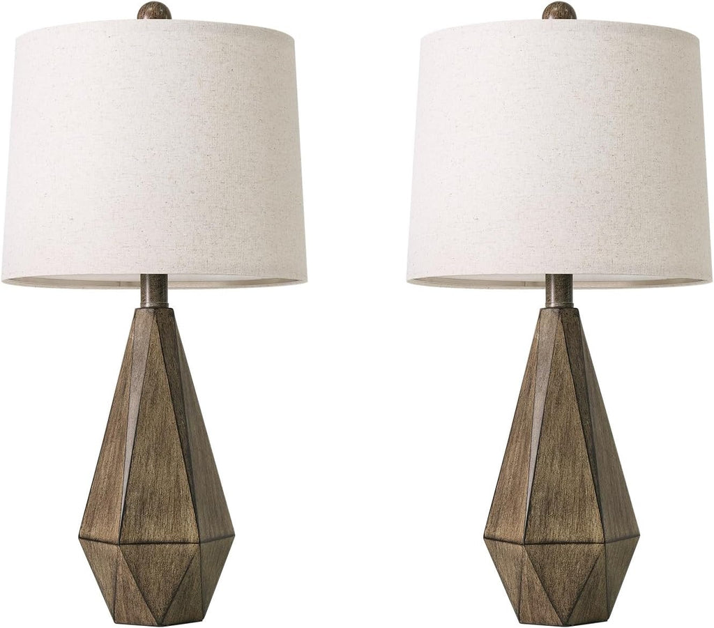 PoKat 23.5'' Table Lamps Set of 2 for Bedroom, Farmhouse Nightstand Lamps for Living Room, Rustic Bedside Lamps with Linen Lampshade for…