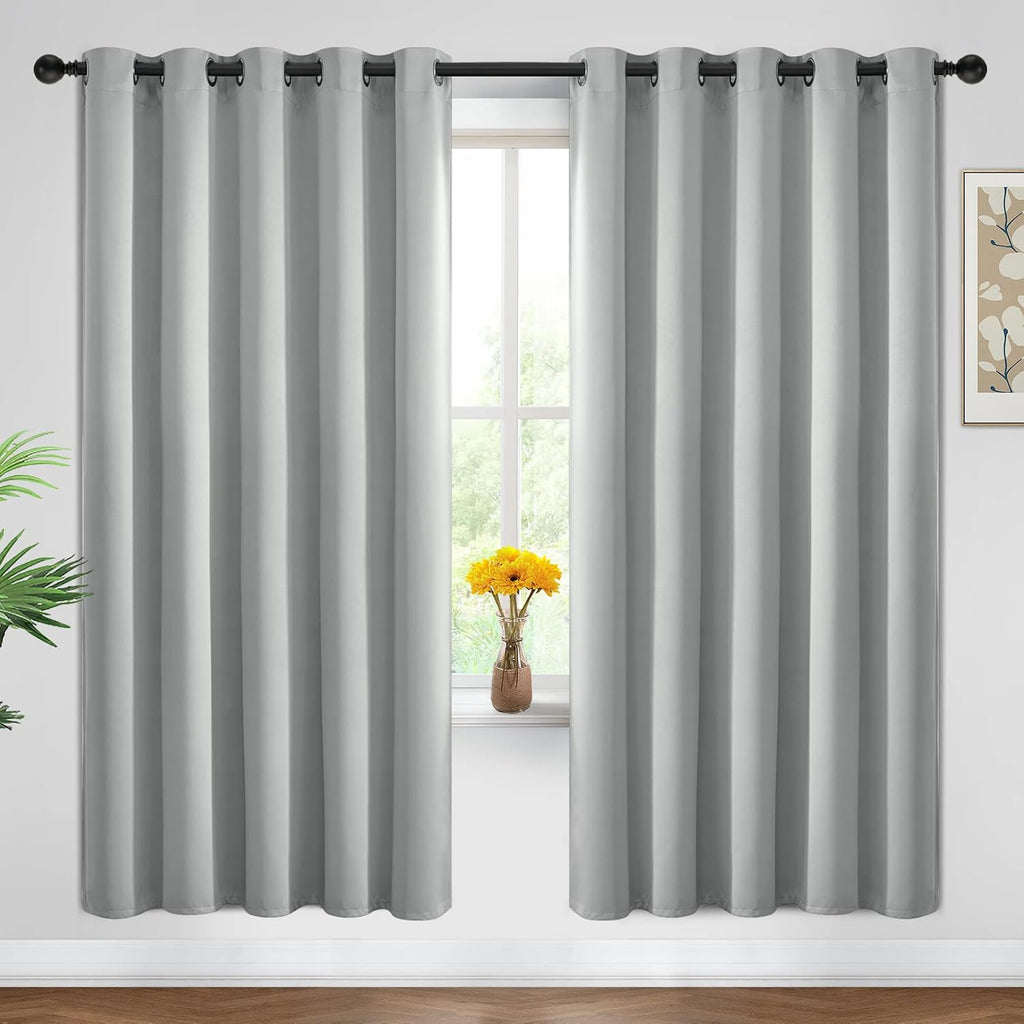 Yakamok Blackout Curtains Room Darkening Thermal Insulated Window Panels, Solid Grommet Top Drapes for Bedroom/Living Room(62Wx72L, Light…