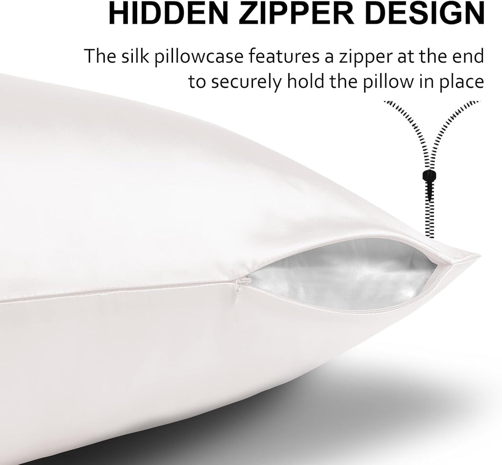 Ravmix Silk Pillow Cases 2 Pack with Zipper, 21momme Mulberry Silk Pillowcase for Hair Skin, Soft Smooth Breathable Cool Pillow Cover for B…