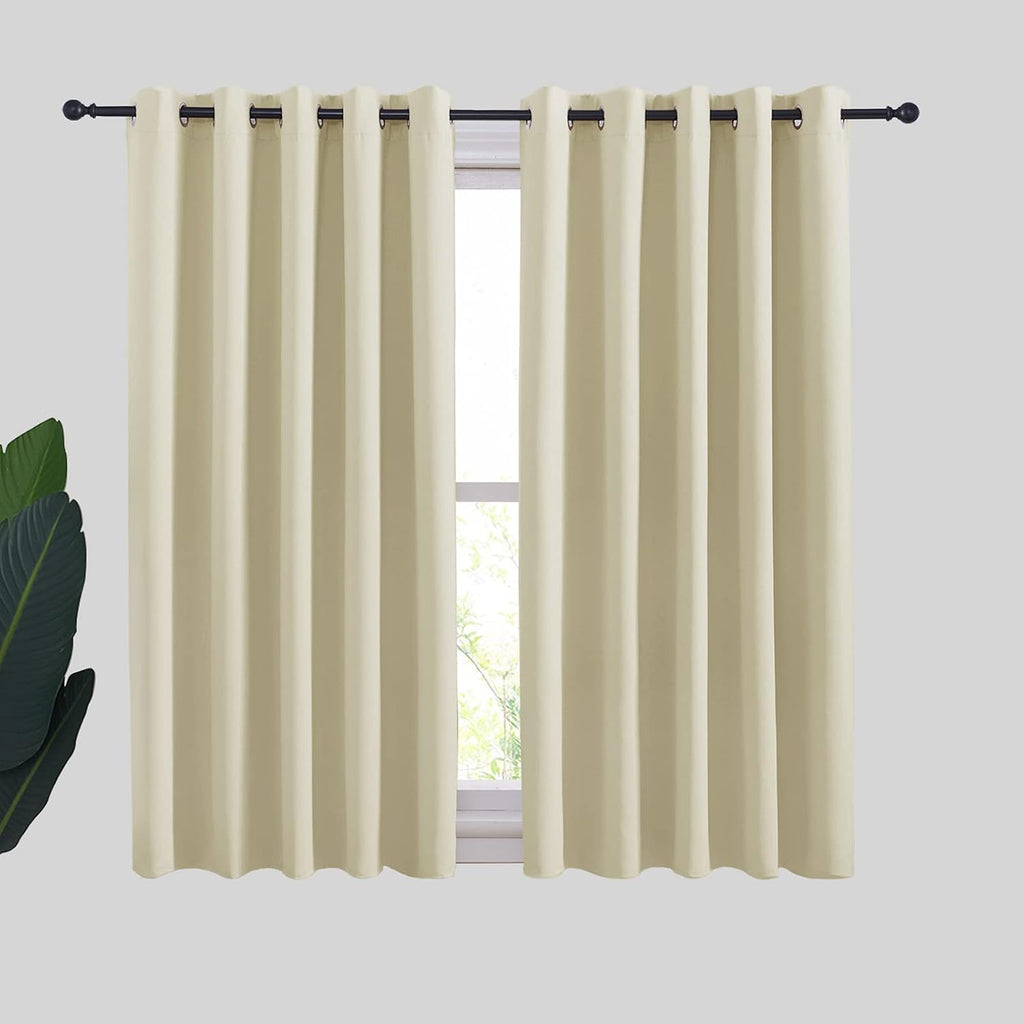 NICETOWN Room Darkening Curtain Panels for Cafe, Thermal Insulated Grommet Room Darkening Draperies/Drapes for Window (Beige, 2 Panels…