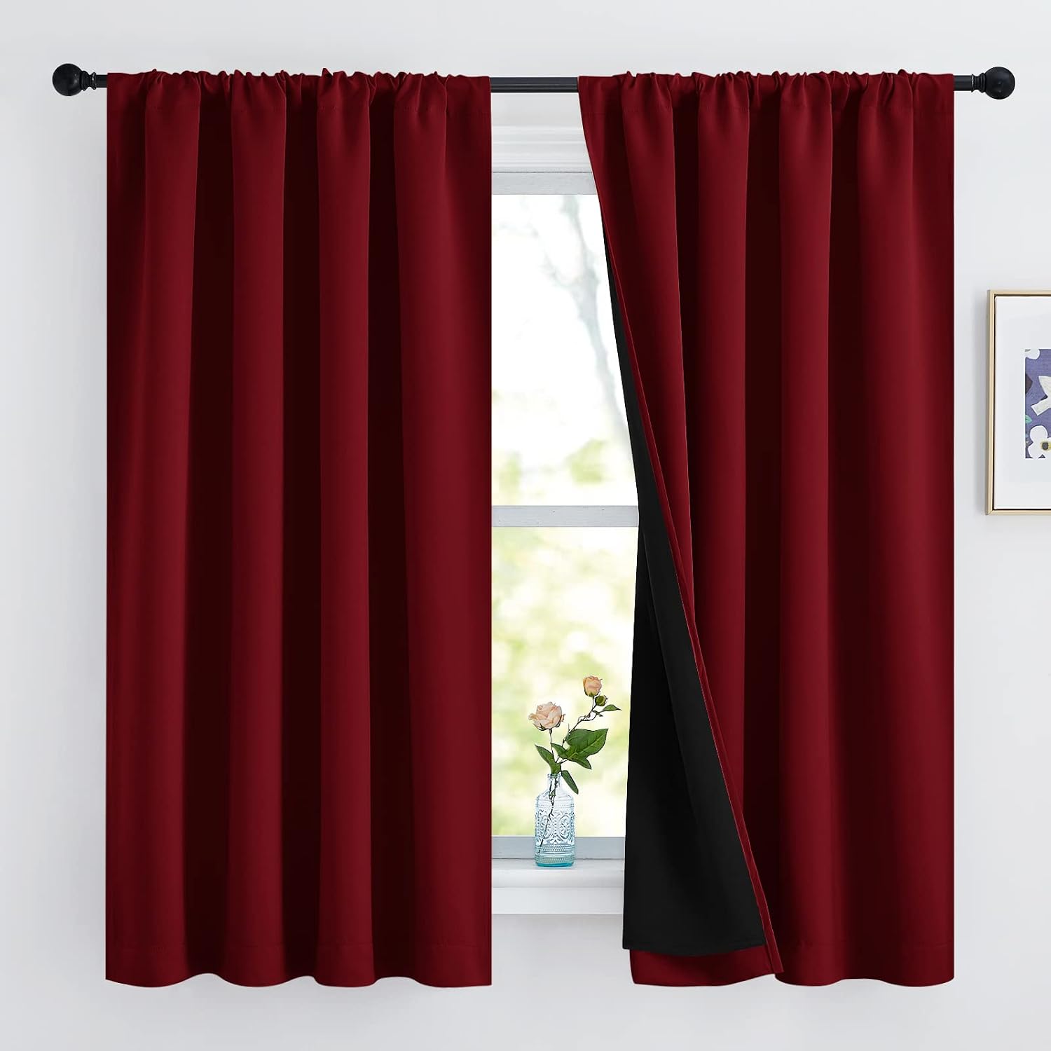 Nicetown 100% Blackout Curtain Panels, Thermal Insulated Black Liner Curtains for Kitchen, Noise Reducing & Cold Blocking Drapes for Window…