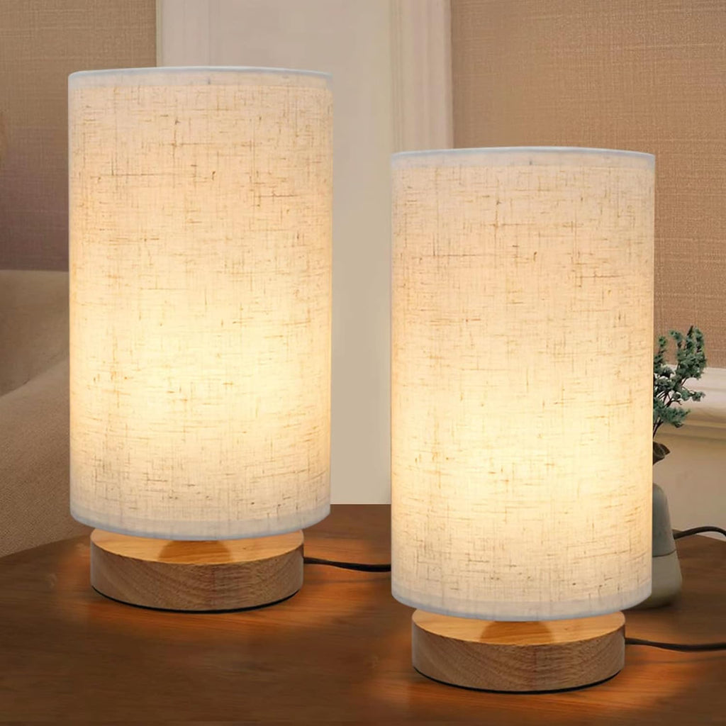 Table Lamps for Bedrooms Set of 2, Minimalist Bedside Lamps Set with Round Fabric Linen Shade, Reading Small Desk Lamp Set of 2 for Kids…