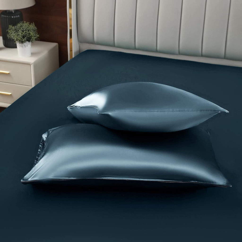 Homiest Deep Sea Blue Satin Pillowcase for Hair and Skin, Standard Size Pillow Covers Luxury & Ultra Soft Pillow Cases Set of 2, Cooling…