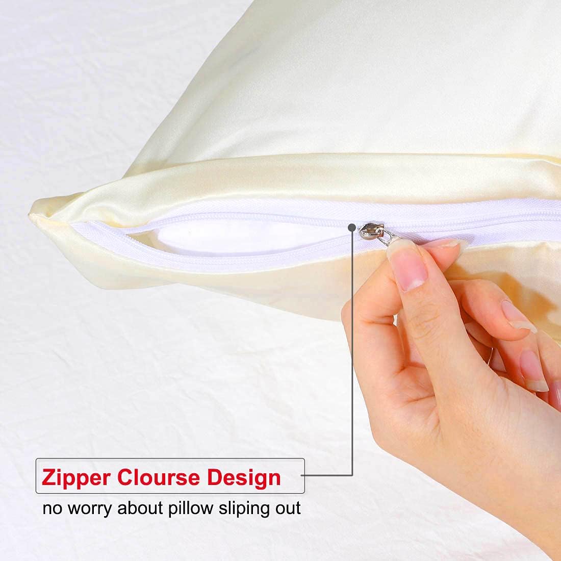 uxcell Travel Satin Pillowcase with Zipper, Super Soft and Luxury, Silky Pillow Cases Covers Set of 2, 14"x20", Pearl White