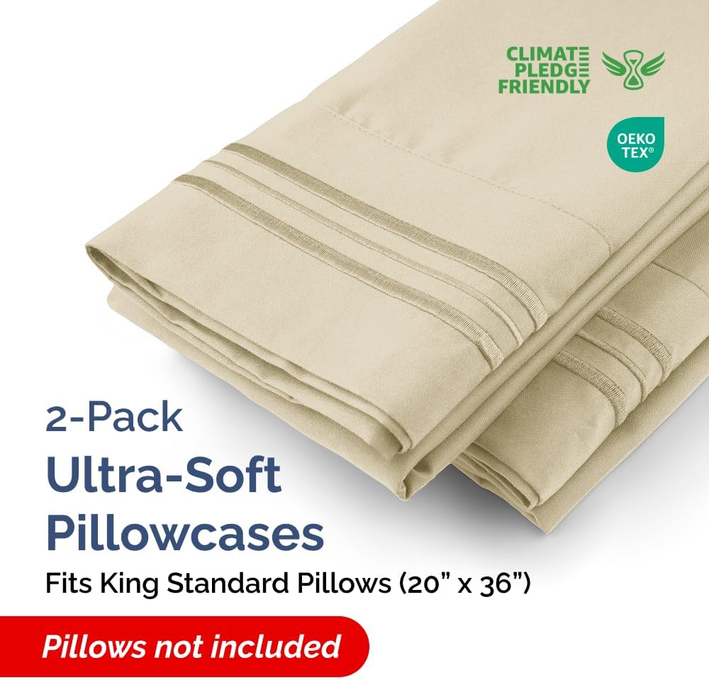 King Standard Pillow Cases Set of 2 - Ultra-Soft Hotel Quality Pillowcase Covers - Comfy, Cozy & Fade Free - Wrinkle Resistant - Machine…
