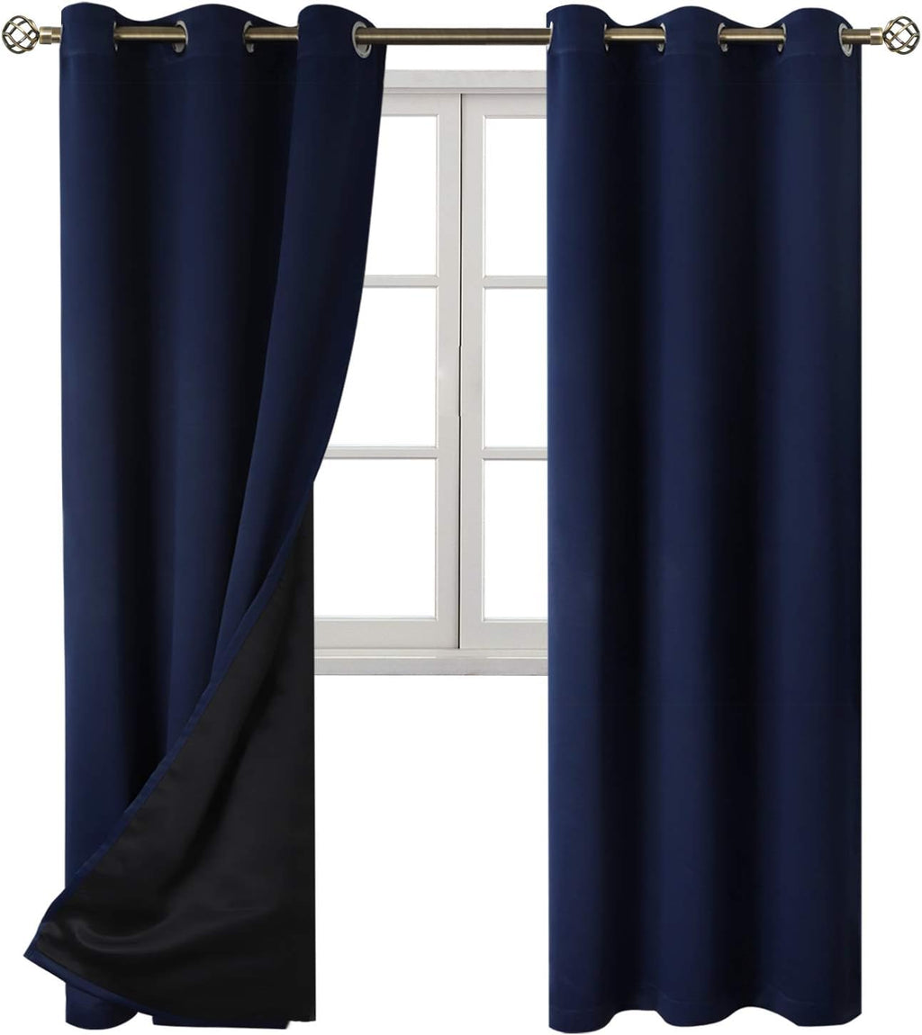 BGment Thermal Insulated 100% Blackout Curtains for Bedroom with Black Liner, Double Layer Full Room Darkening Noise Reducing Grommet Curta…