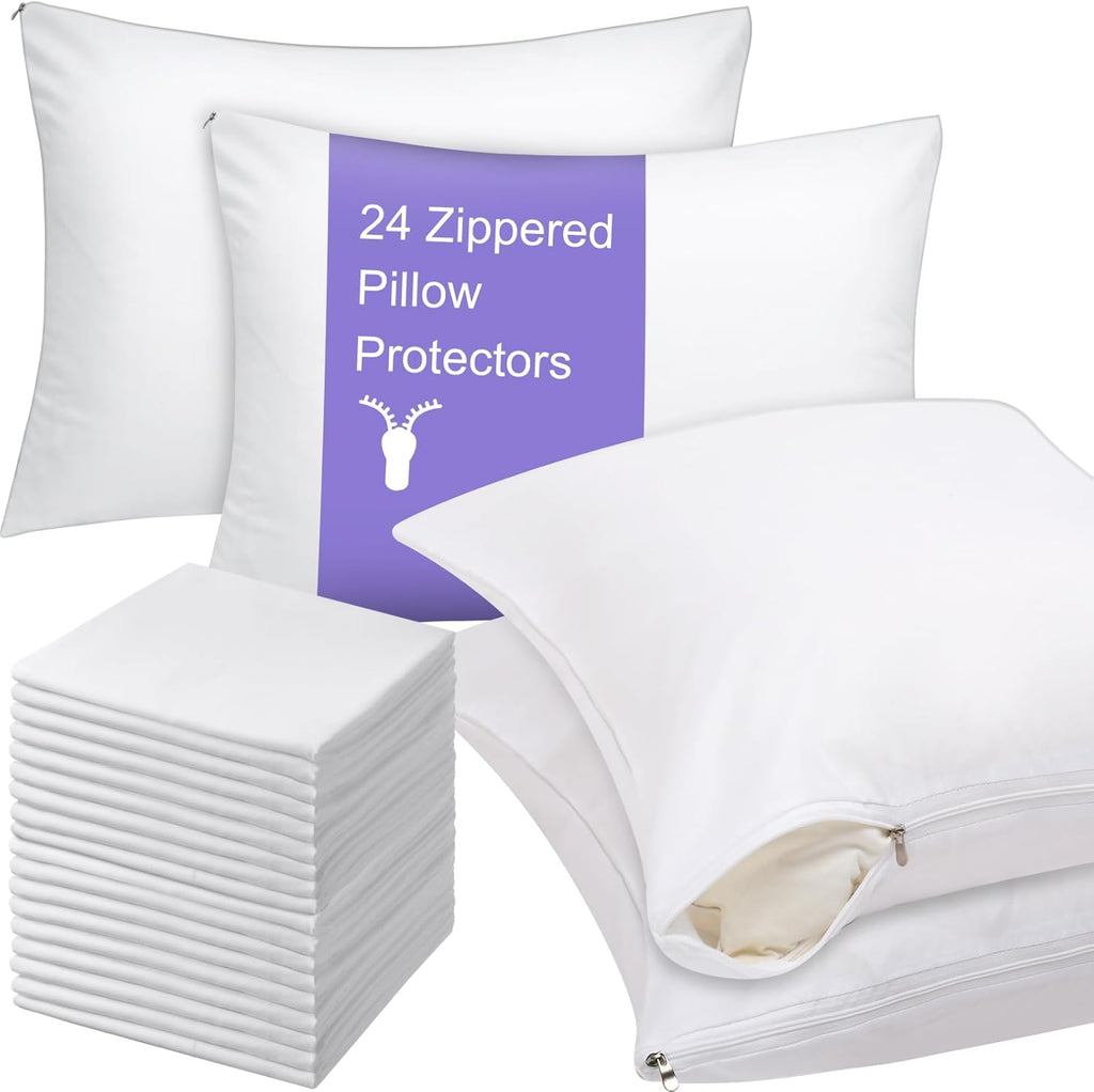Shimeyao 12 Pcs 20 x 40 Inch Zippered Pillow Protectors Bulk, Standard Size Bedding Pillow Cases, Soft Breathable Cotton Sateen Dust Protec…
